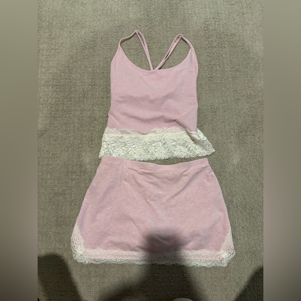 Urban Outfitters Pink Chemise with Lace Trim